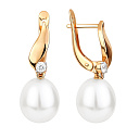 Серьги с английским замком из красного золота с жемчугом