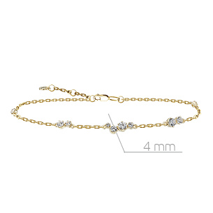 Браслет декоративный из желтого золота с фианитом, плетение якорное