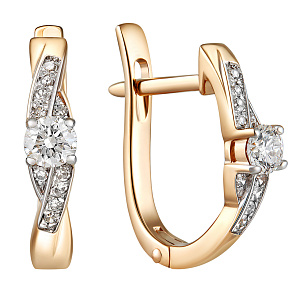 Серьги с английским замком из красного золота с бриллиантом