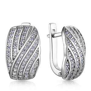 Серьги с английским замком из серебра с фианитом