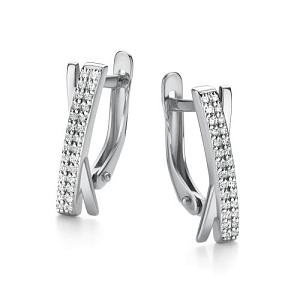 Серьги с английским замком из белого золота с бриллиантами