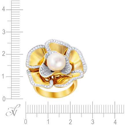 Кольцо из желтого золота с бриллиантами, жемчугом