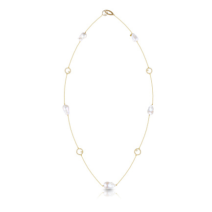 Колье из желтого золота с бриллиантами, жемчугом