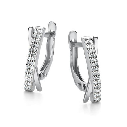 Серьги с английским замком из белого золота с бриллиантами