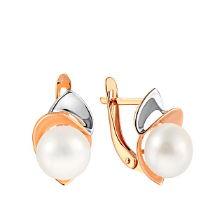 Серьги из красного золота с жемчугом