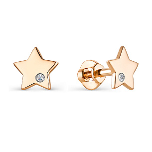 Пусеты детские из красного золота с бриллиантами