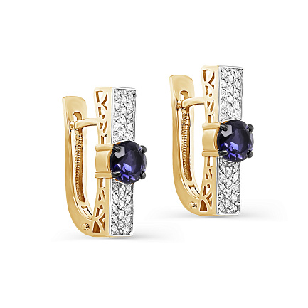 Серьги с английским замком из желтого золота с бриллиантами