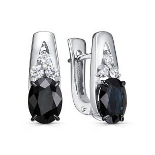 Серьги с английским замком из белого золота с сапфиром