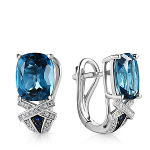 Серьги с английским замком из белого золота с бриллиантами