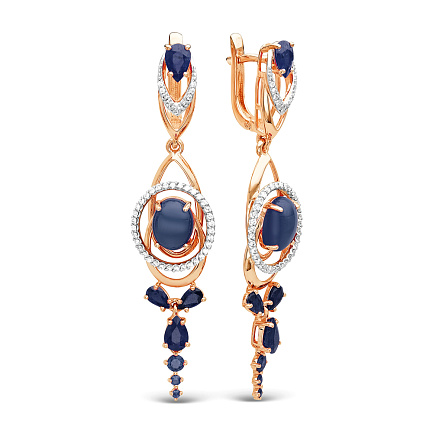 Серьги из комбинированного золота с бриллиантами, сапфиром