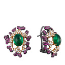 Серьги из комбинированного золота с бриллиантами, изумрудами