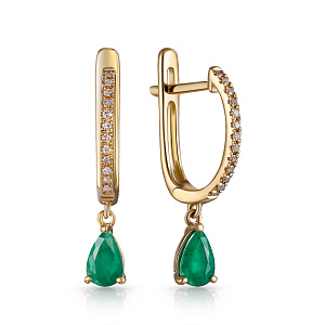 Серьги с английским замком из желтого золота с бриллиантами