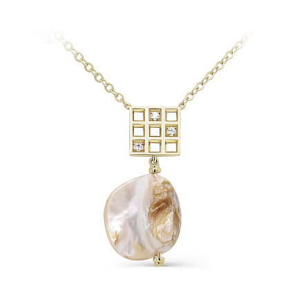 Колье из серебра с перламутром, фианитами