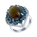 Кольцо из белого золота с бриллиантами, топазами