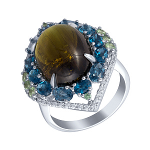 Кольцо из белого золота с бриллиантами, топазами