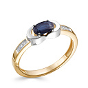 Кольцо из красного золота с бриллиантами, сапфиром