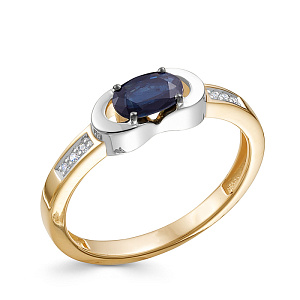 Кольцо из красного золота с бриллиантами, сапфиром