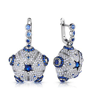 Серьги из белого золота с бриллиантами, сапфирами