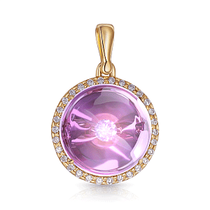Подвеска из желтого золота с аметистом, бриллиантом
