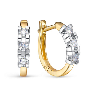 Серьги с английским замком из желтого золота с бриллиантом