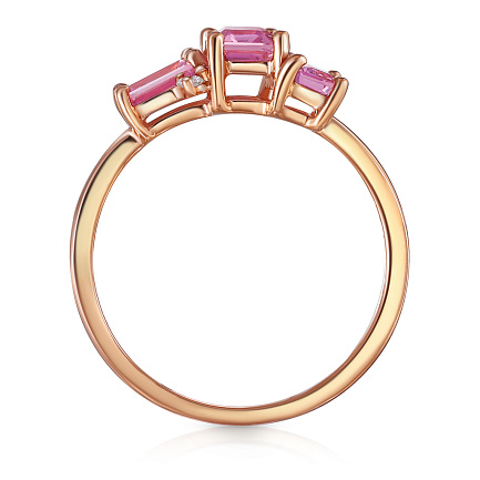 Кольцо из красного золота с бриллиантом, сапфиром