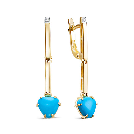 Серьги из желтого золота с бриллиантами, бирюзой