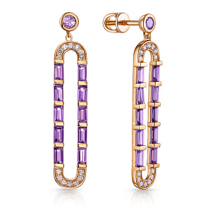 Пусеты из красного золота с аметистами и бриллиантами