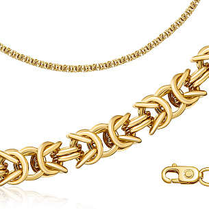 Цепь ручной работы из желтого золота, плетение византийское