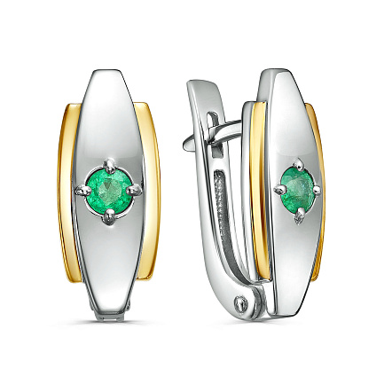 Серьги с английским замком из серебра с изумрудами