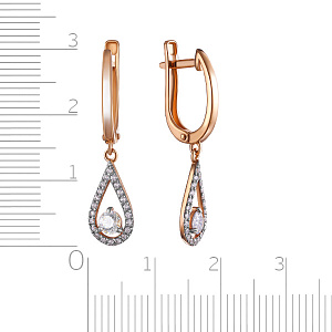 Серьги с английским замком из красного золота с фианитом