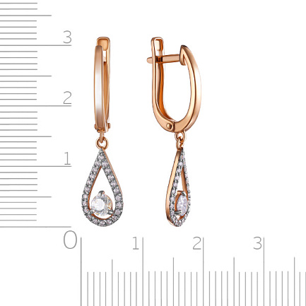 Серьги с английским замком из красного золота с фианитом