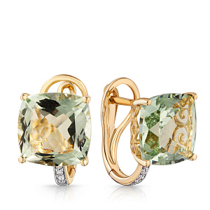 Серьги с английским замком из желтого золота с бриллиантами