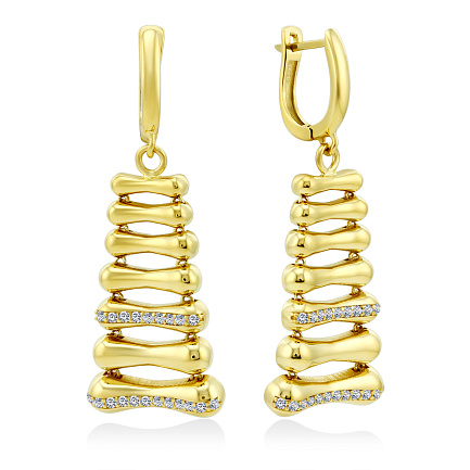 Серьги из желтого золота с фианитом