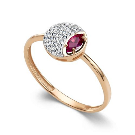 Кольцо из красного золота с бриллиантами, рубином