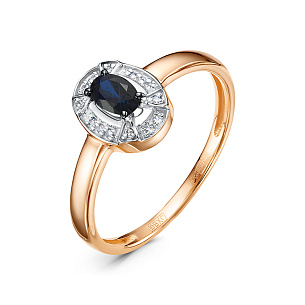 Кольцо из красного золота с бриллиантами и сапфиром