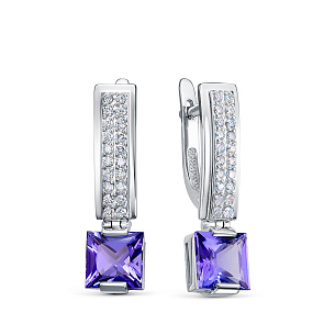 Серьги из белого золота с танзанитами и бриллиантами