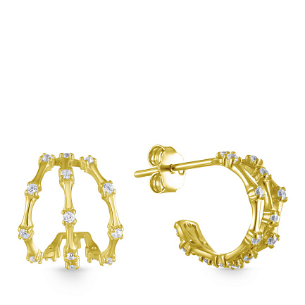 Серьги из серебра с позолотой, фианитами