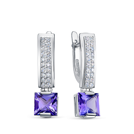 Серьги из белого золота с бриллиантами, танзанитами