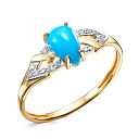 Кольцо из желтого золота с бриллиантами, бирюзой