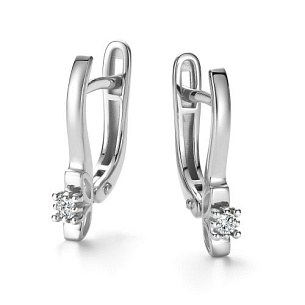 Серьги с английским замком из белого золота с бриллиантом