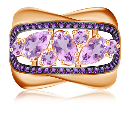 Кольцо из красного золота с аметистом, фианитом