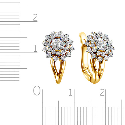 Серьги с английским замком из желтого золота с бриллиантами