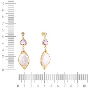 Пусеты из серебра с жемчугом, фианитом, стеклом