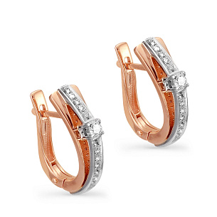 Серьги с английским замком из красного золота с бриллиантом