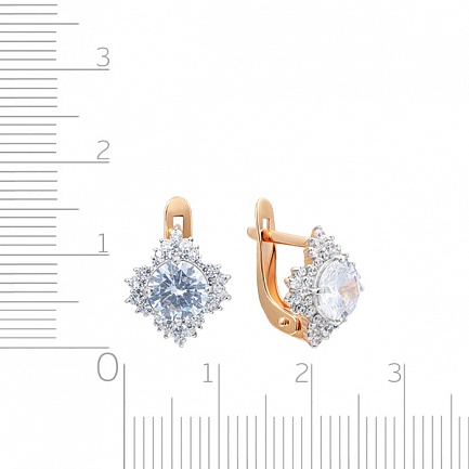 Серьги с английским замком из красного золота с фианитом