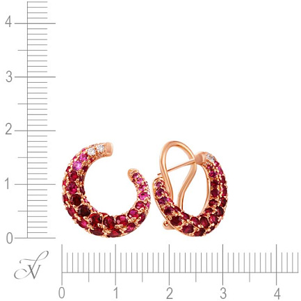 Серьги из красного золота с бриллиантами, рубинами