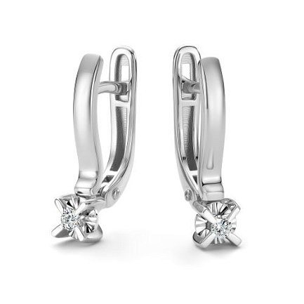 Серьги с английским замком из белого золота с бриллиантами