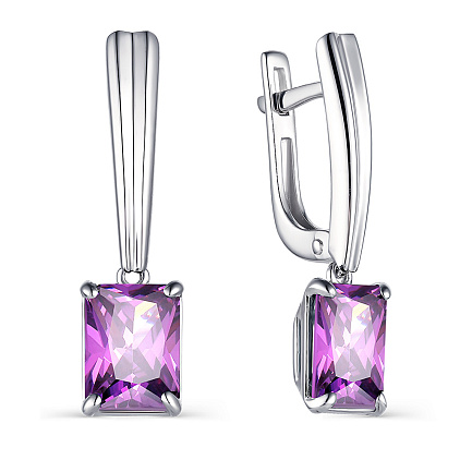 Серьги с английским замком из серебра с аметистами