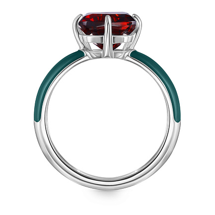 Кольцо из серебра с гранатом, эмалью