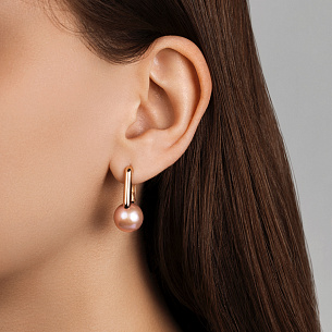 Серьги с английским замком из красного золота с жемчугом